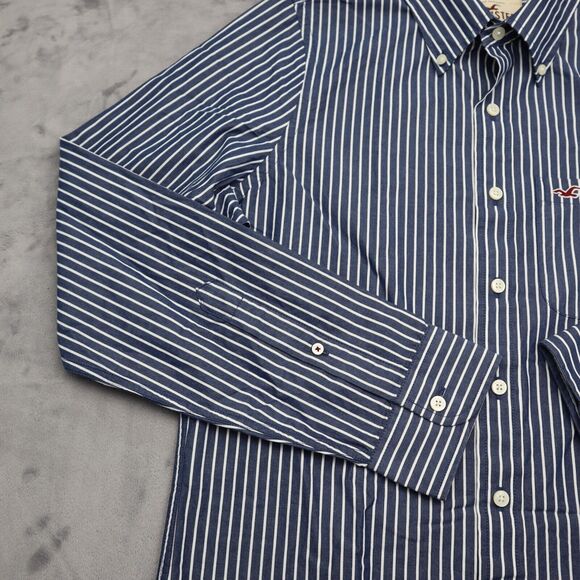 Hollister Shirt Mens Large Blue Striped Button Up Long Sleeve Casual Preppy - Picture 9 of 16